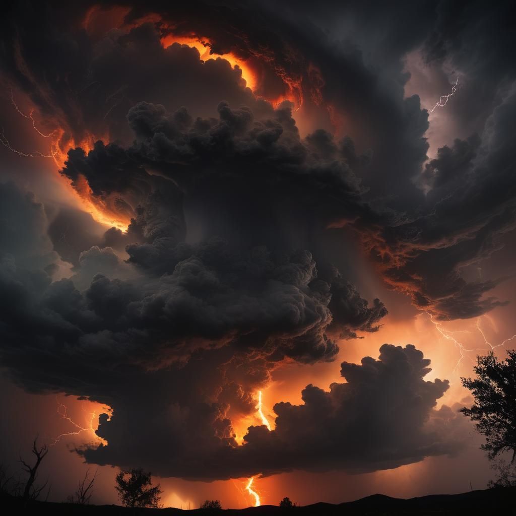 Black Moon Over Hellish Hurricane in Dark Surrealism