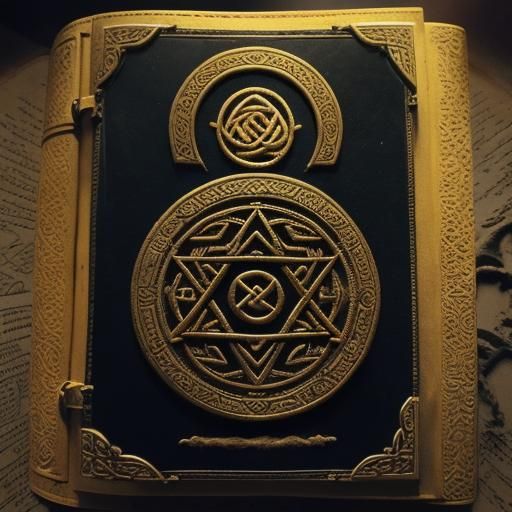 Mystical Tome with Sumerian Symbols in Golden Light