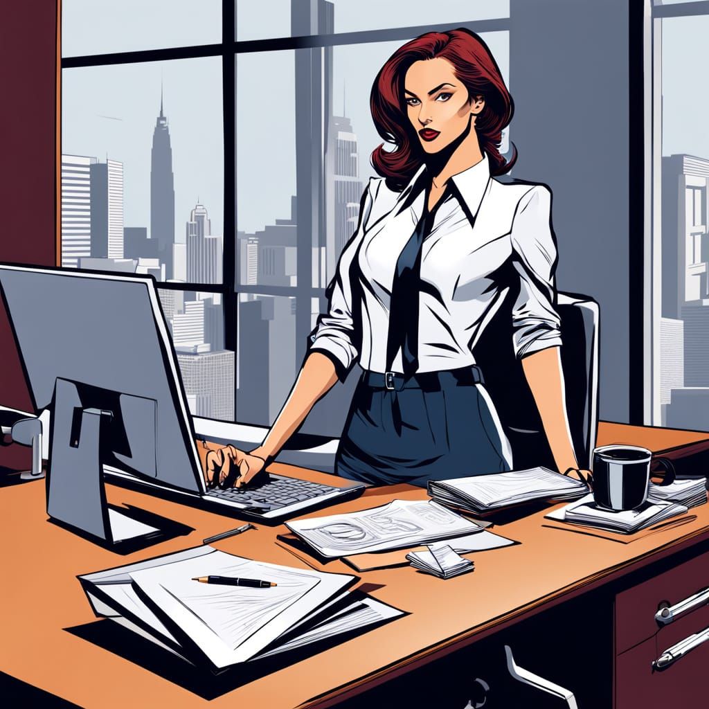 Sensual Comic Illustration in Business Office