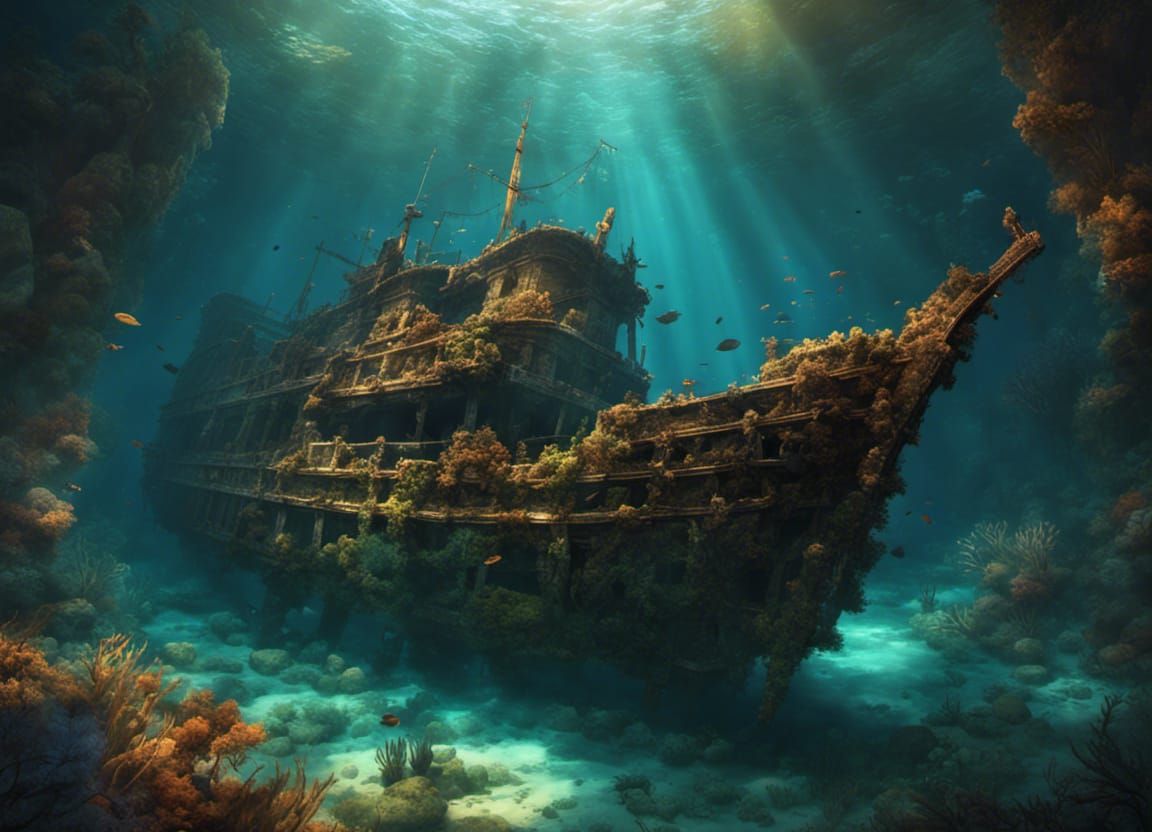 Sunken Ship: Underwater Macabre in Graffiti Art Style