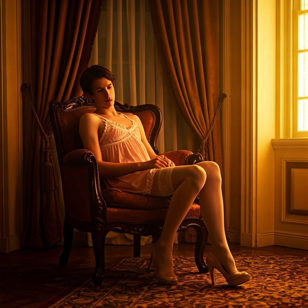 Elegant Young Man in Pastel Pink Babydoll Dress