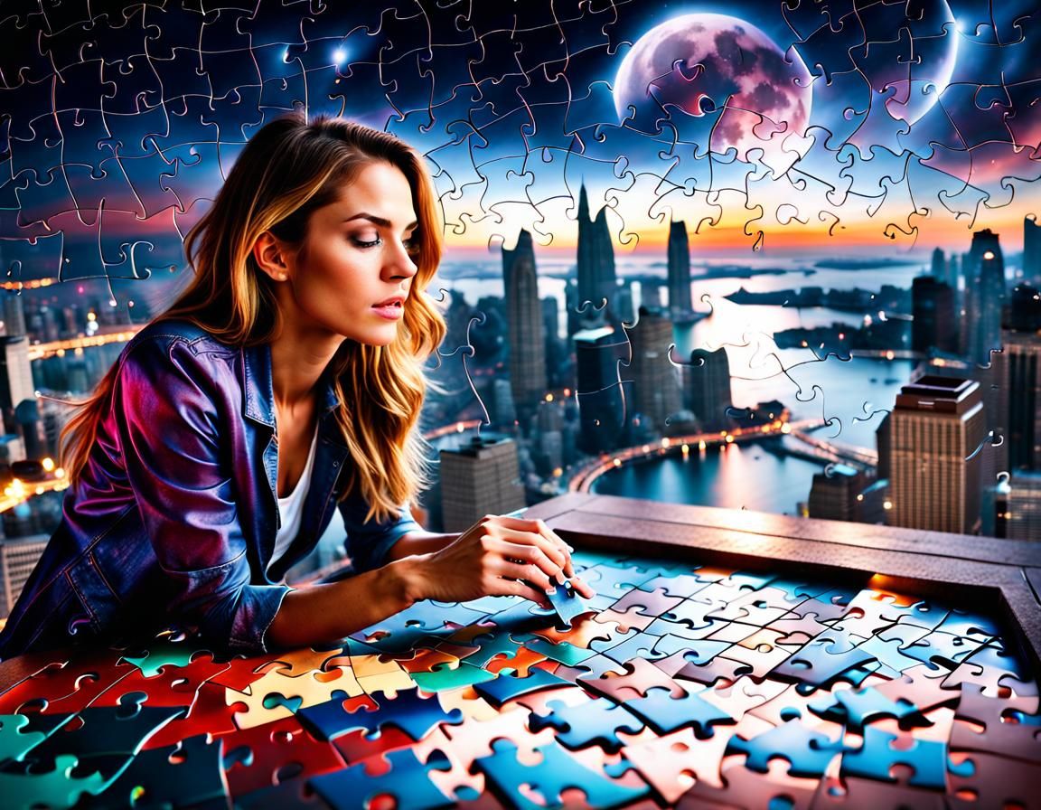 Alien City Puzzle with Nebula, Digital Art