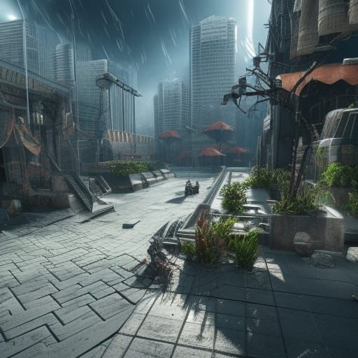 Futuristic Cityscape in 3D Game Cinematic Style