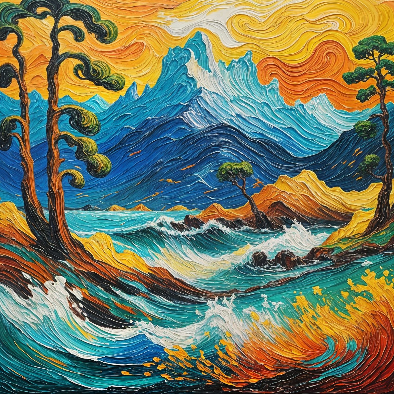 Abstract Landscape Painting with Vibrant Fantasy Theme