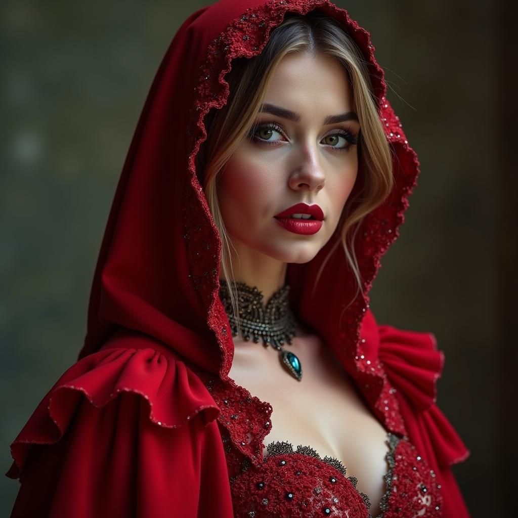Red Riding Hood in Wedding Dress: AI-Generated Image