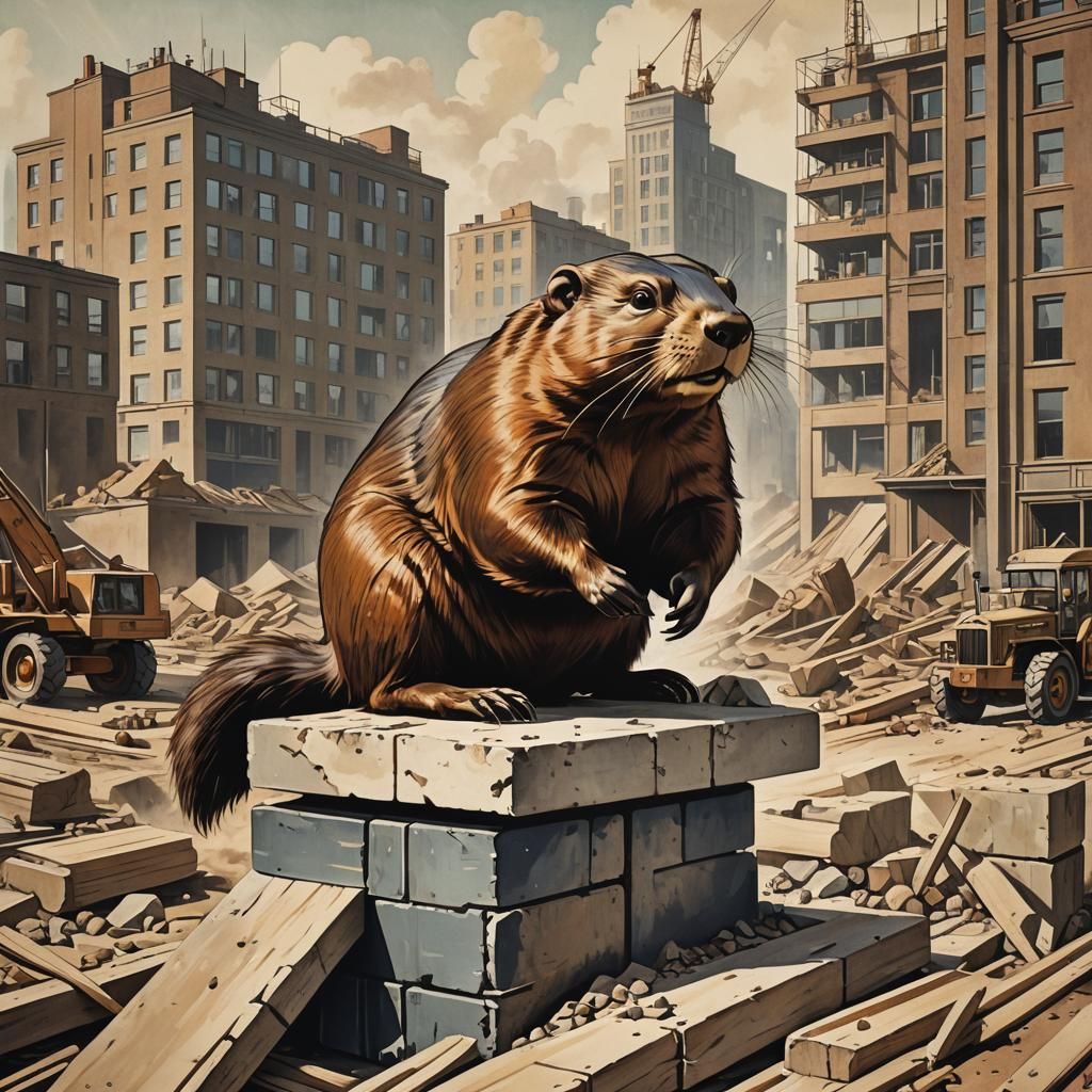 Art Deco Beaver at Construction Site