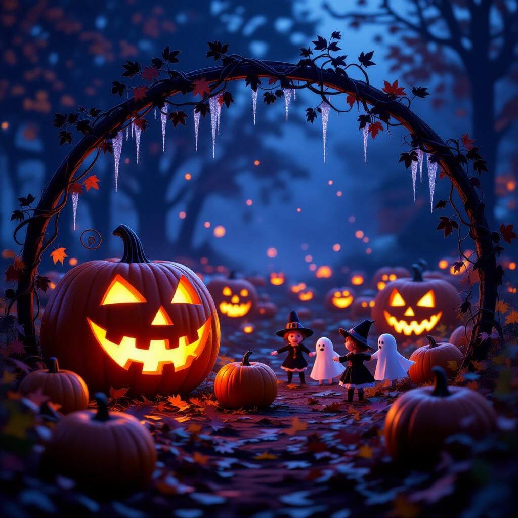 Eerie Pixar Pumpkin Patch with Glowing Pumpkins and Ghost Ch...