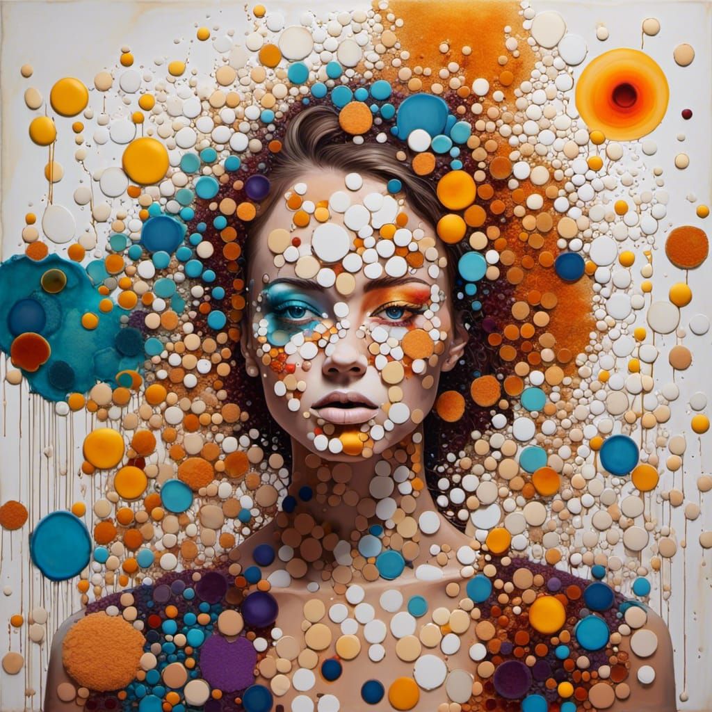 Abstract Fiery Sponges with Lines and Dots