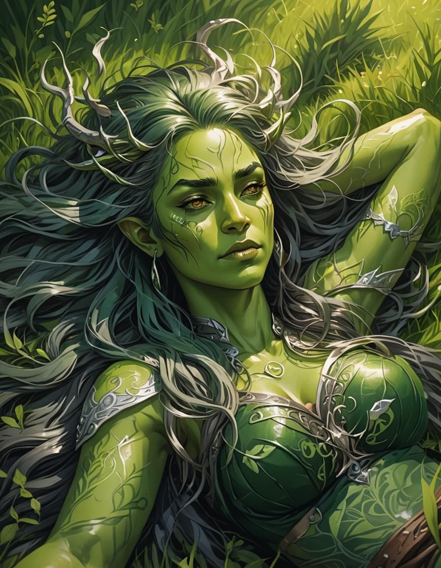 Anime Druid Woman Basking in Sunlight