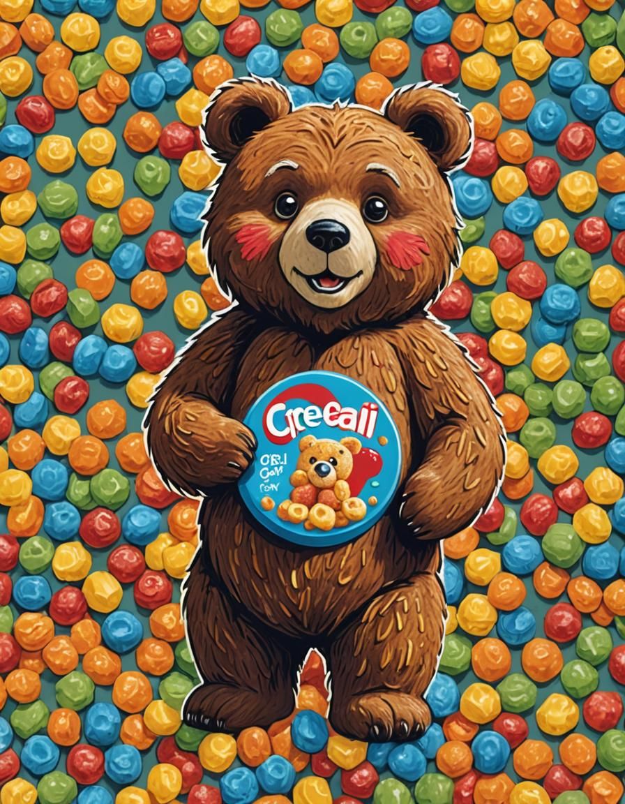 Cute Adorable Bear Mascot for Cereal Brand in Oil Pastel