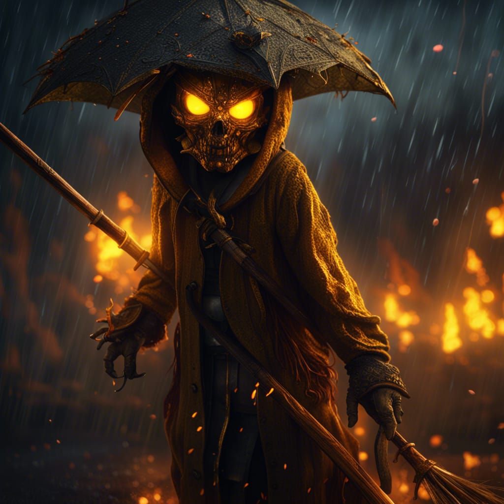 Fiery Broomstick Ride: A Matte Painting