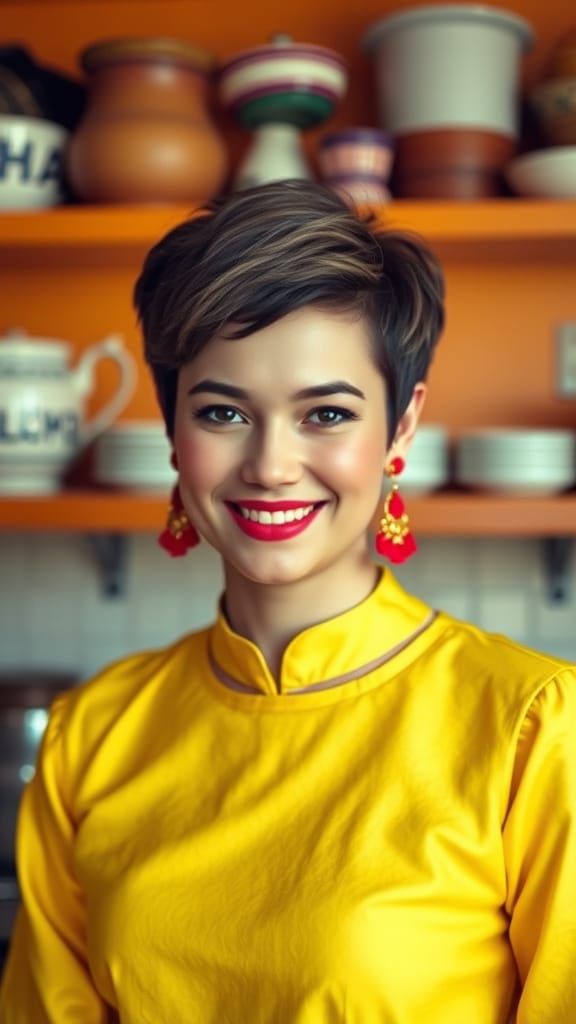 Smiling Person in Yellow Outfit, Fine Art Photography