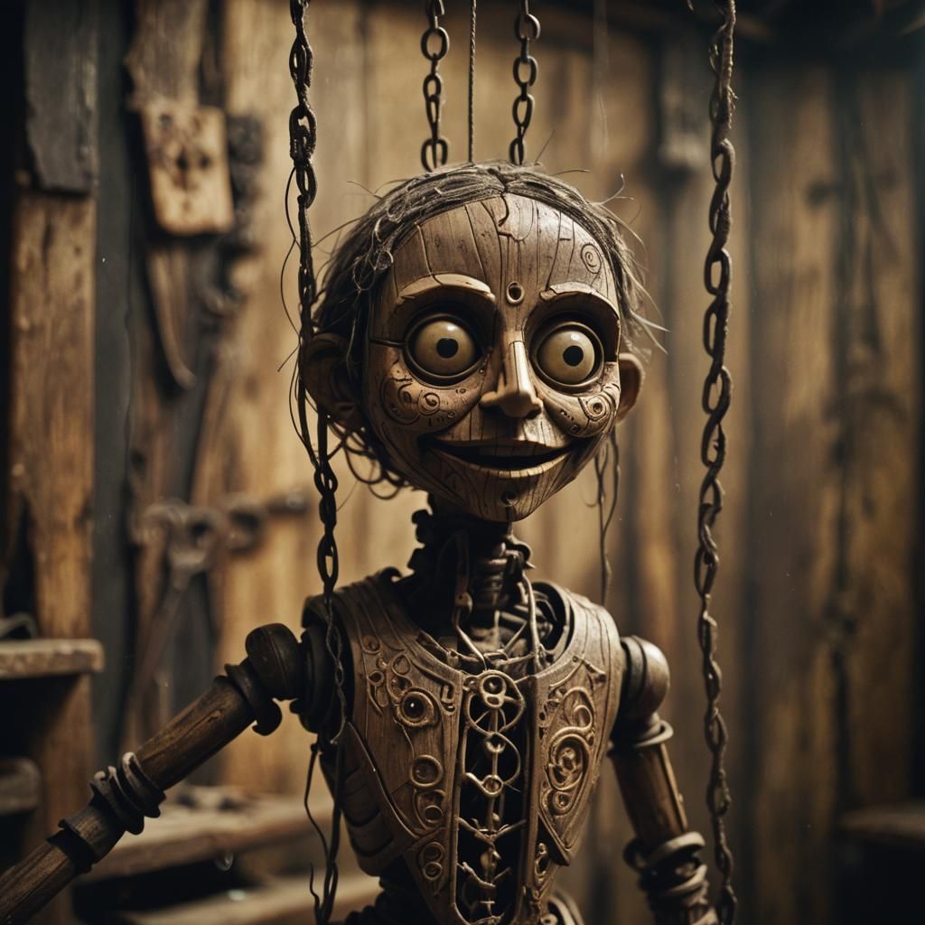 Eerie Wooden Puppet Concept Art in Dark Fantasy Style