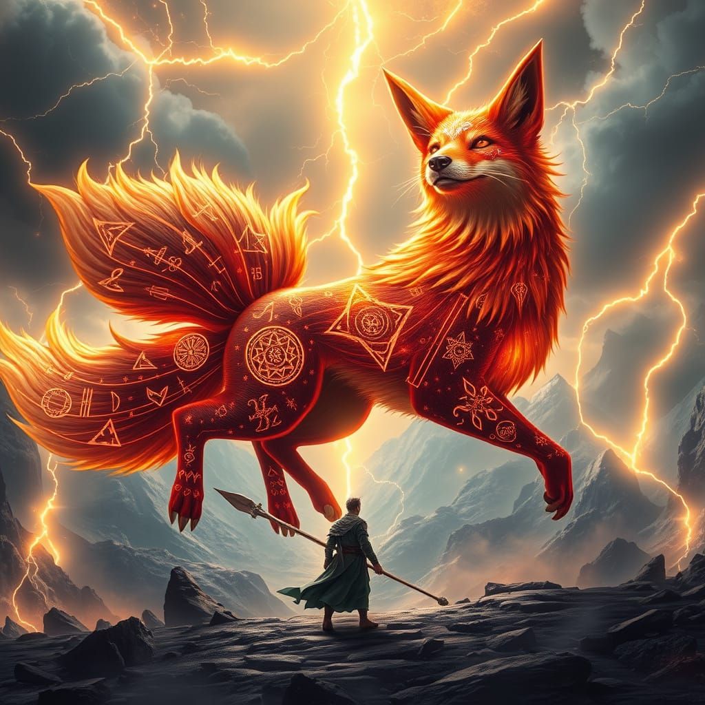 Majestic Nine-Tailed Fox in Valley of Floating Mountains