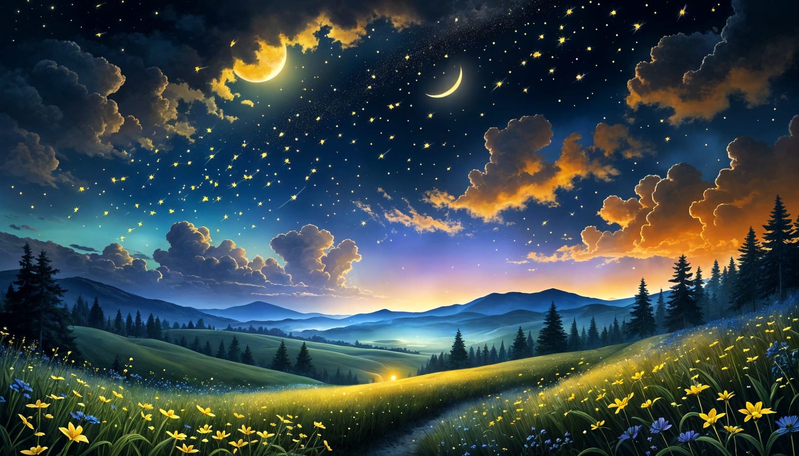 Fireflies Dance in Moonlit Meadow