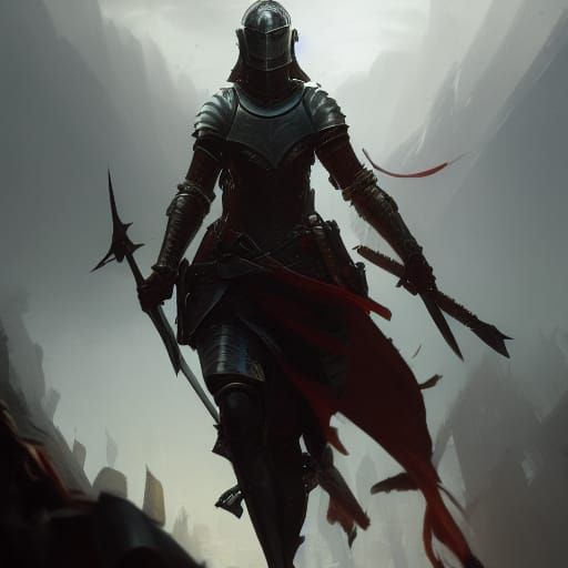 Female Knight on Battlefield in Dark Fantasy Style