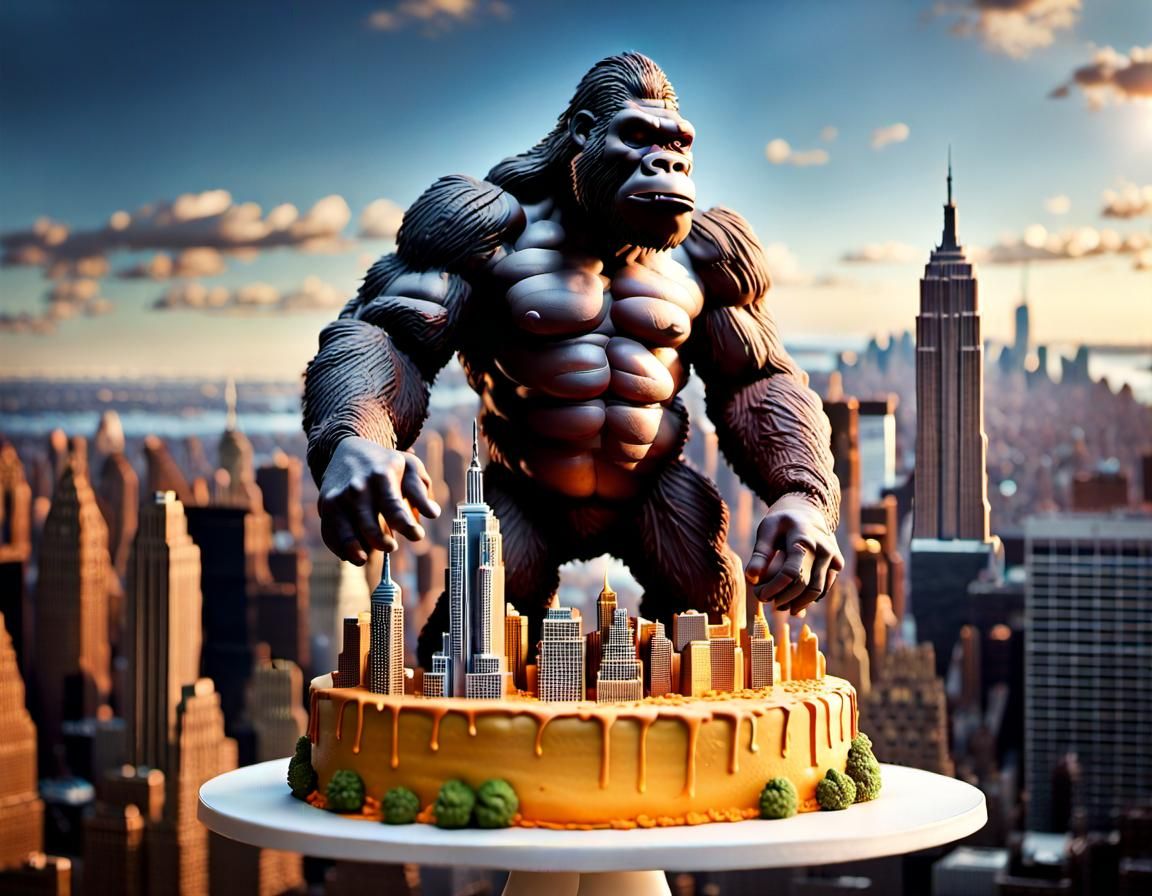 King Kong Cake Sculpture in Photorealistic Style