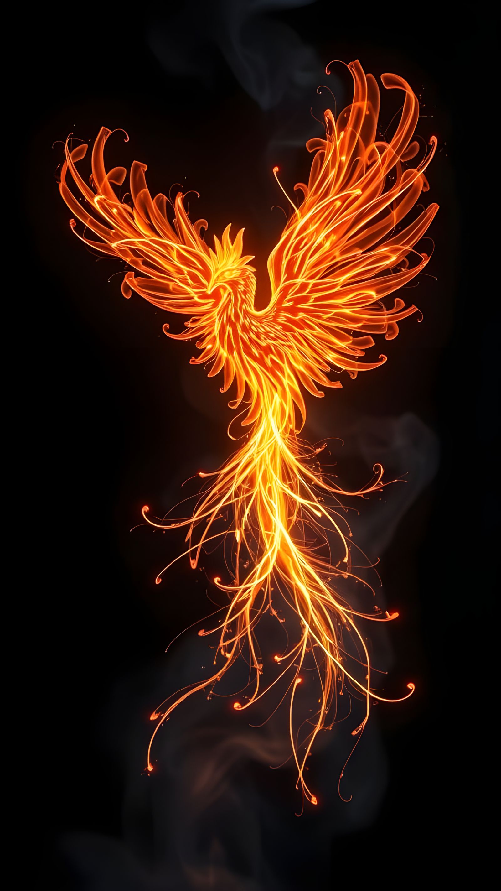 Ethereal Phoenix Erupts from Burning Tree in Swirling Light