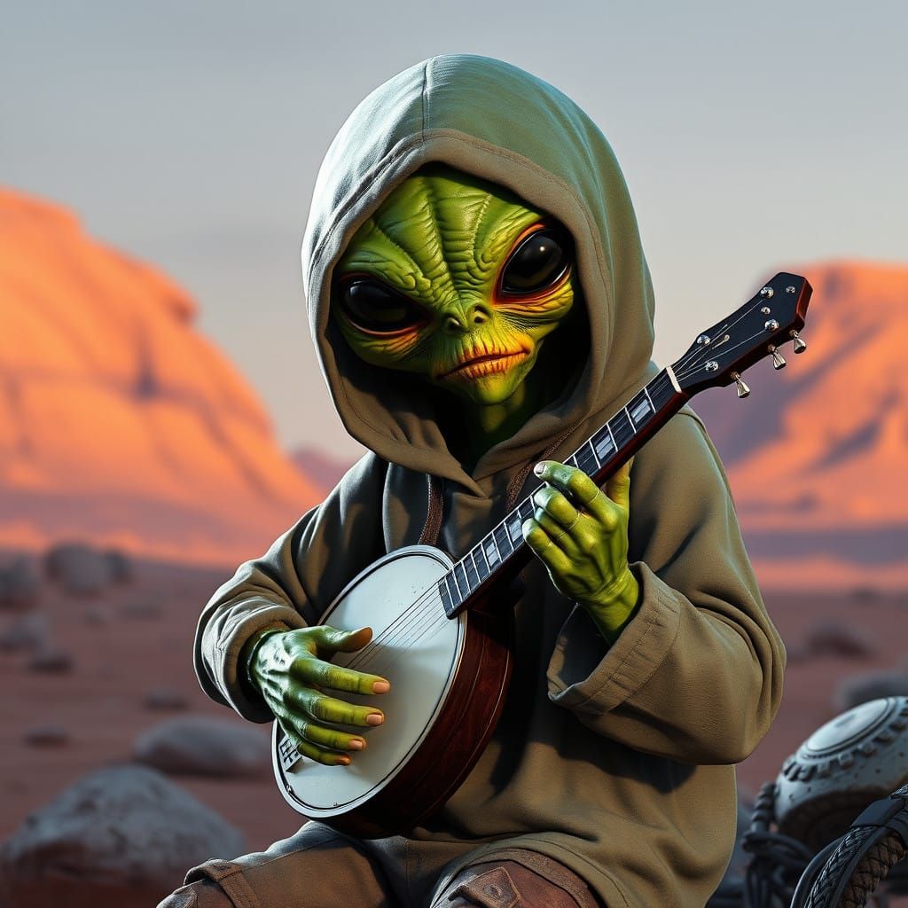 Fantastical Alien Banjo Player on the Red Planet