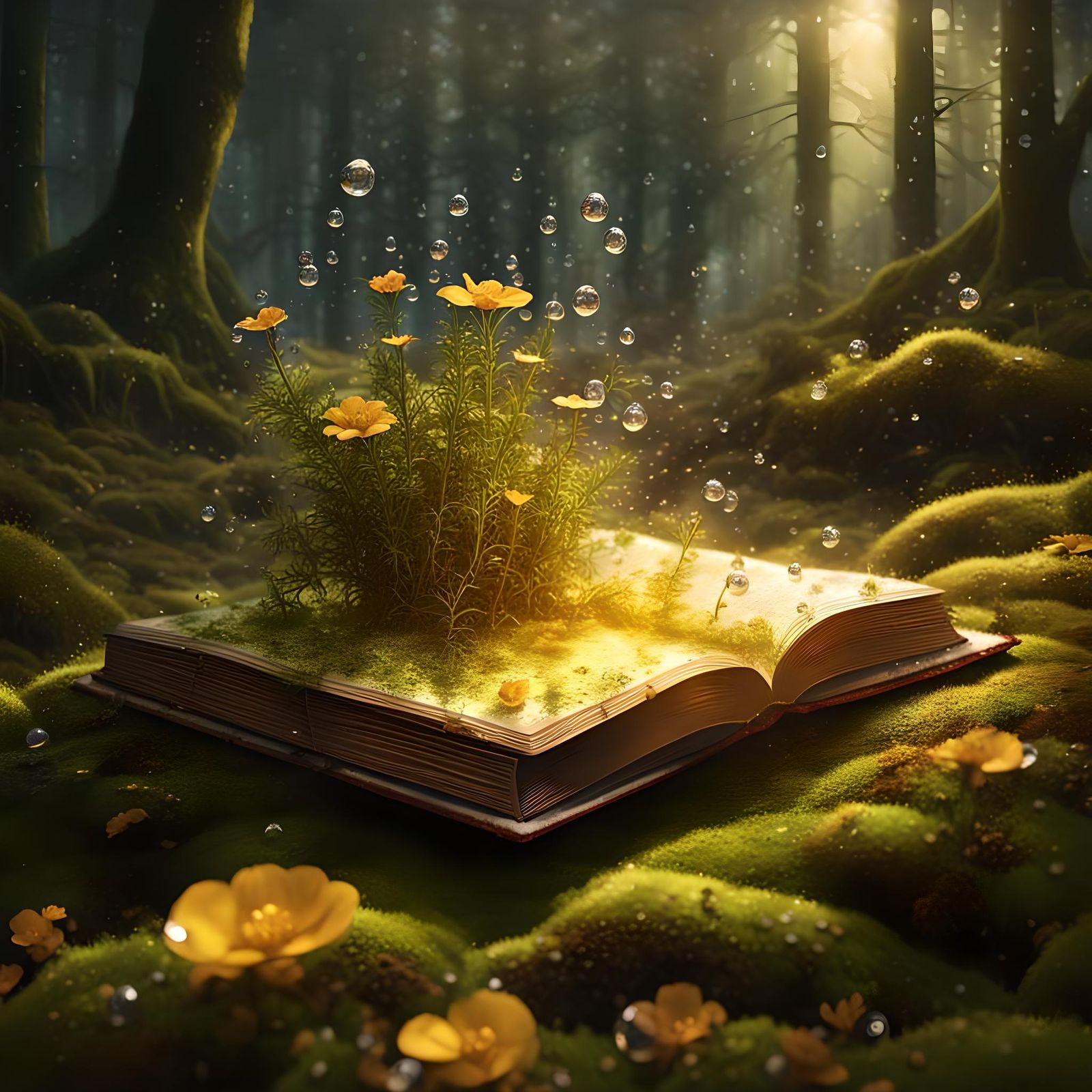 Golden Light Illuminates Open Book in Forest