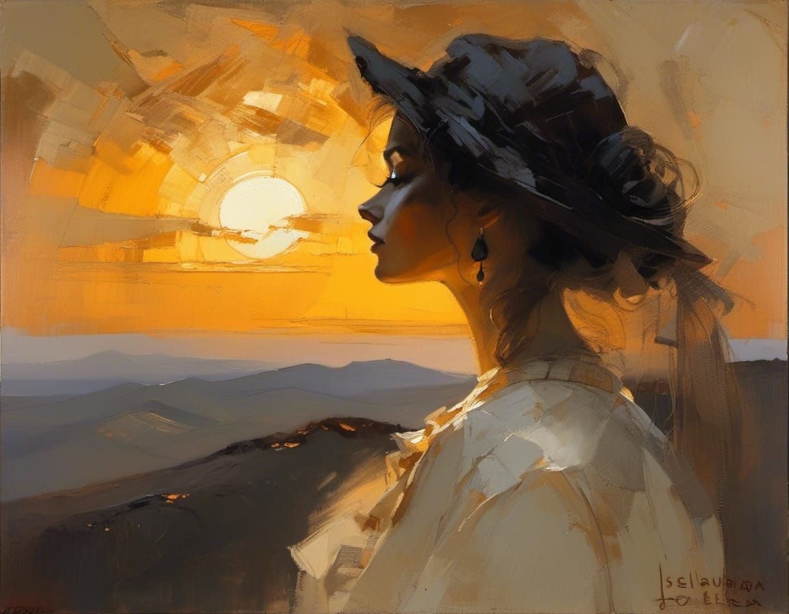 Sunset Silhouette in Chiaroscuro Style