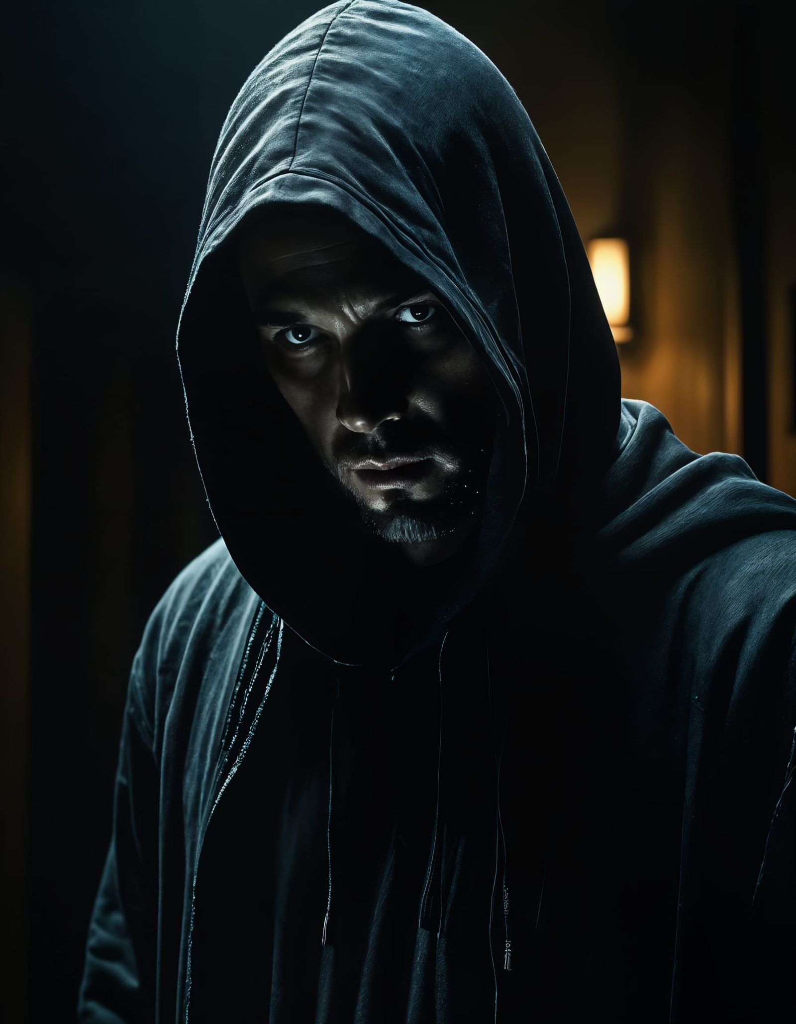 Mysterious Hooded Figure in Hyperrealistic Cinematic Style