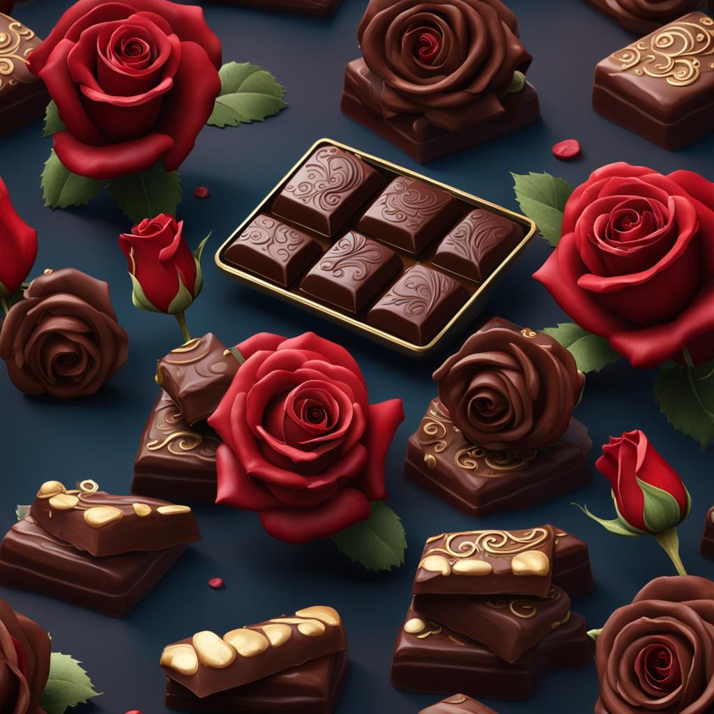 Fantastical Chocolates and Roses Digital Painting