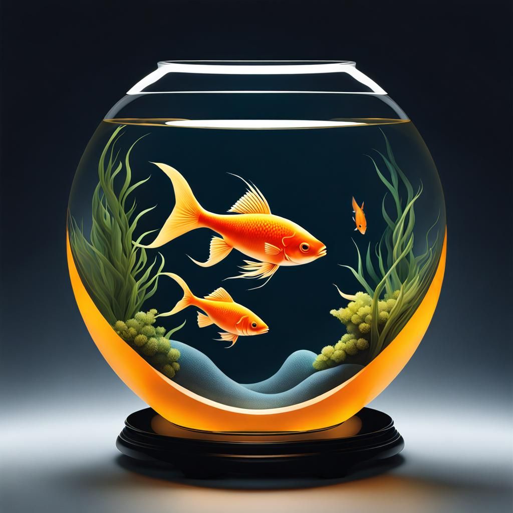 Serene Fish in Bowl: Digital Art Inspired by Masters