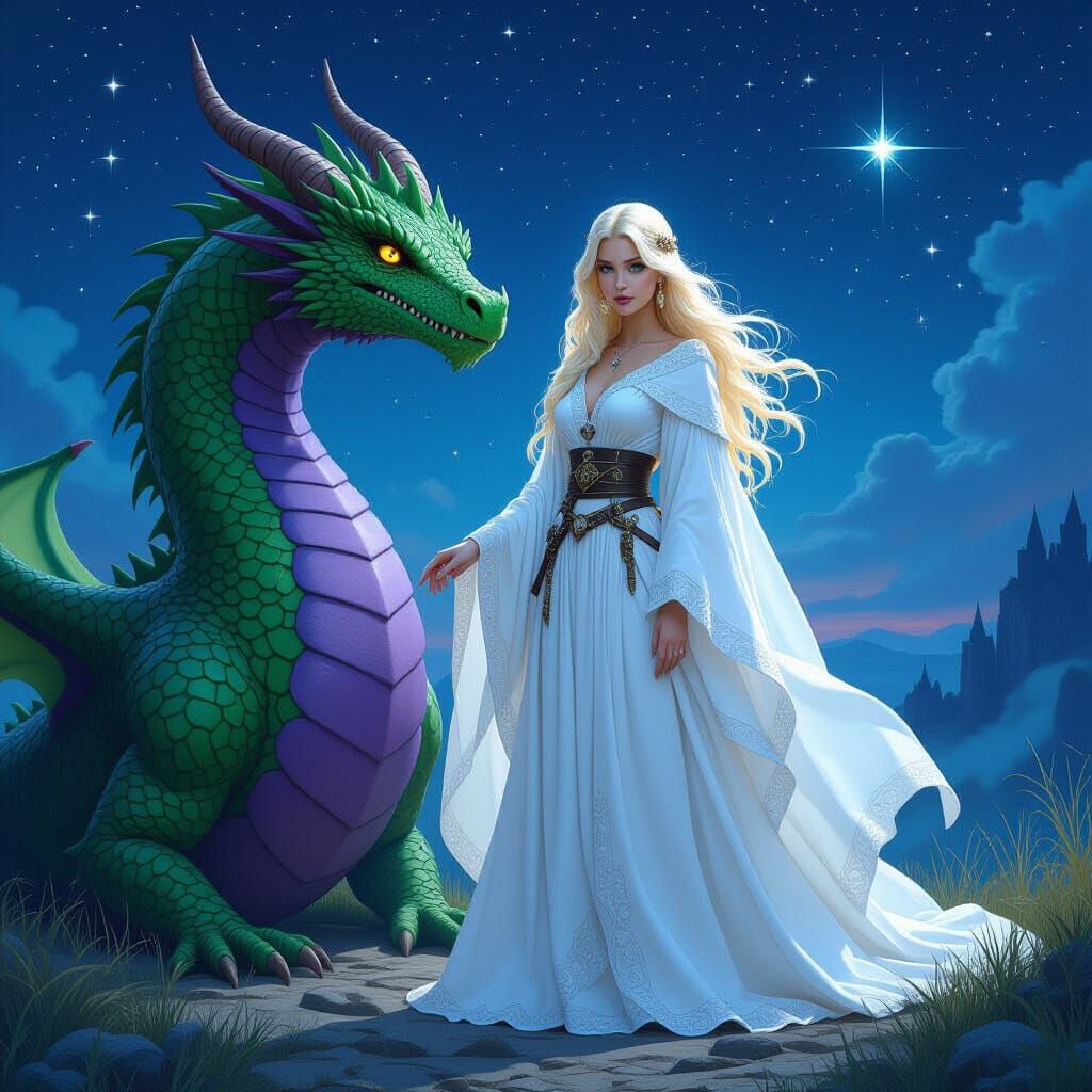 Sorceress and Dragon in Mystical Fantasy Art