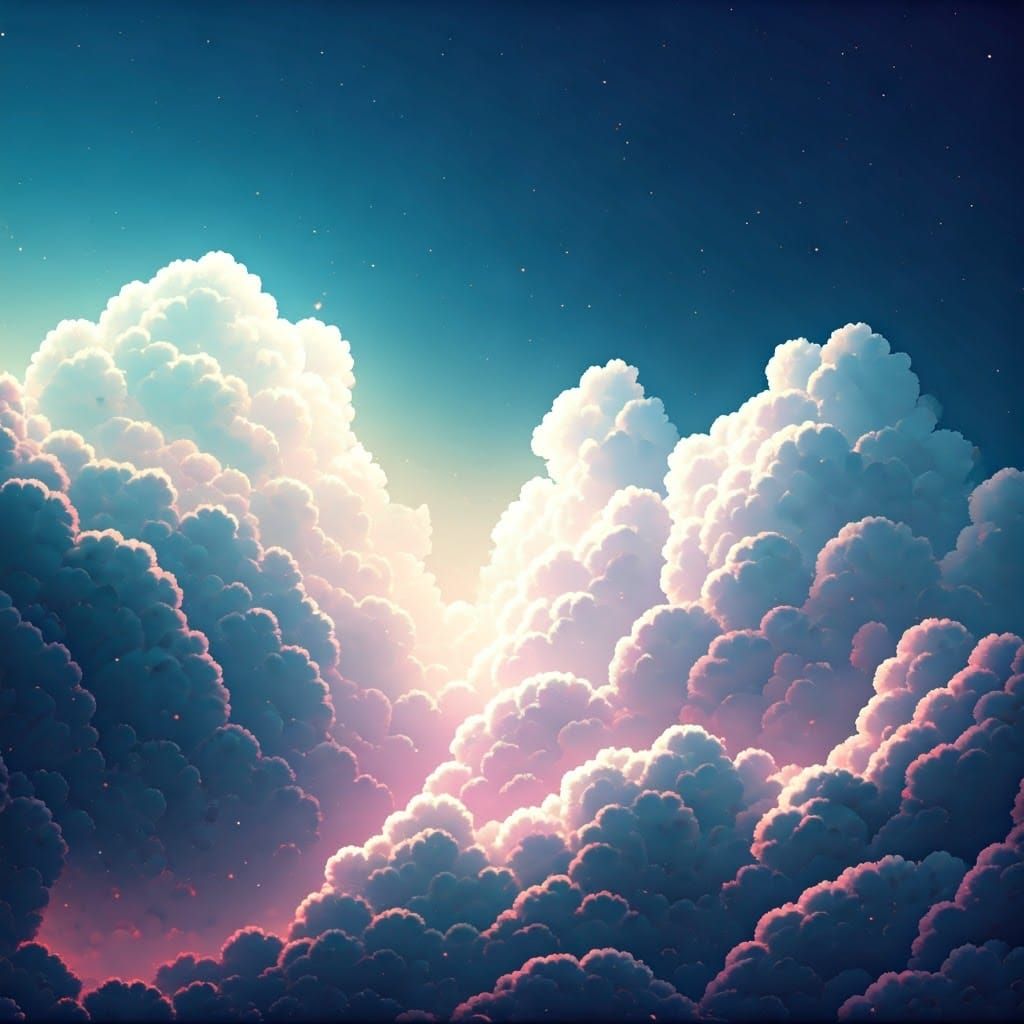 Dreamlike Realm: Clouds and Stars in Midnight Sky