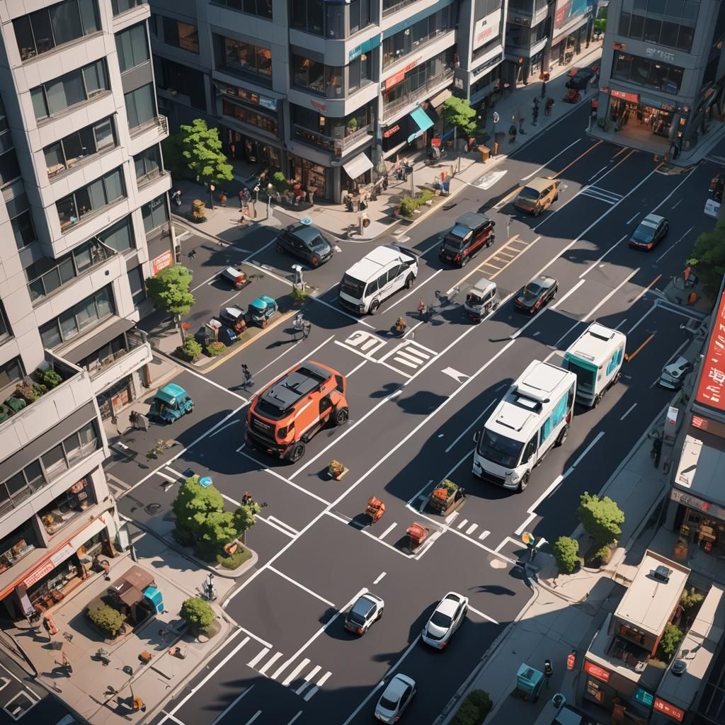 Futuristic Cityscape with Robots in Anime Style