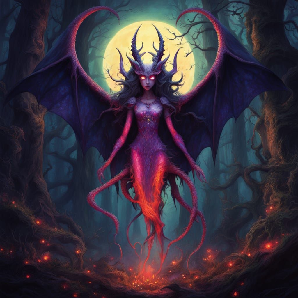 Hellish Fae Creature in Psychedelic Forest