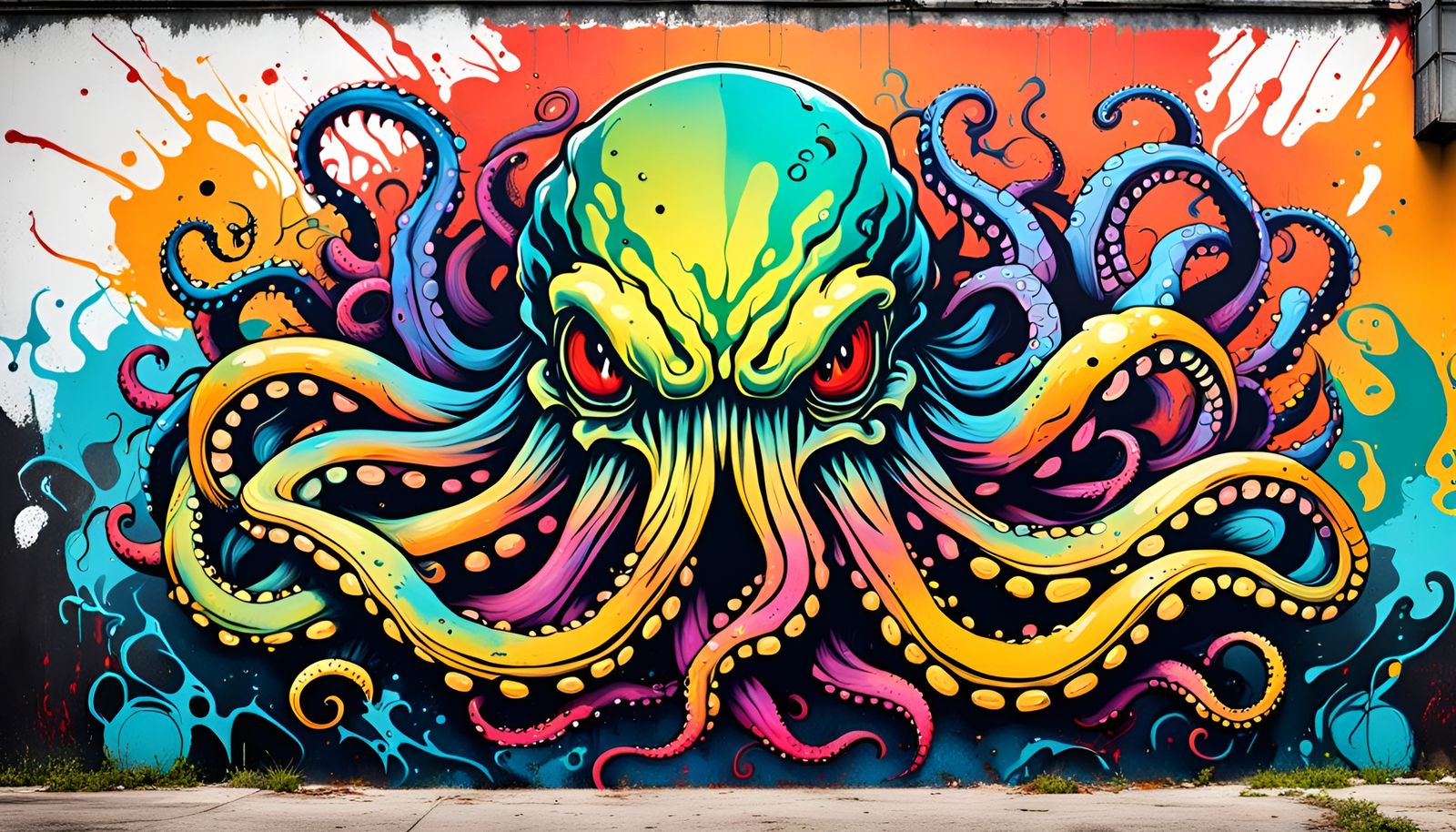 Angry Kraken Graffiti Art in High Contrast