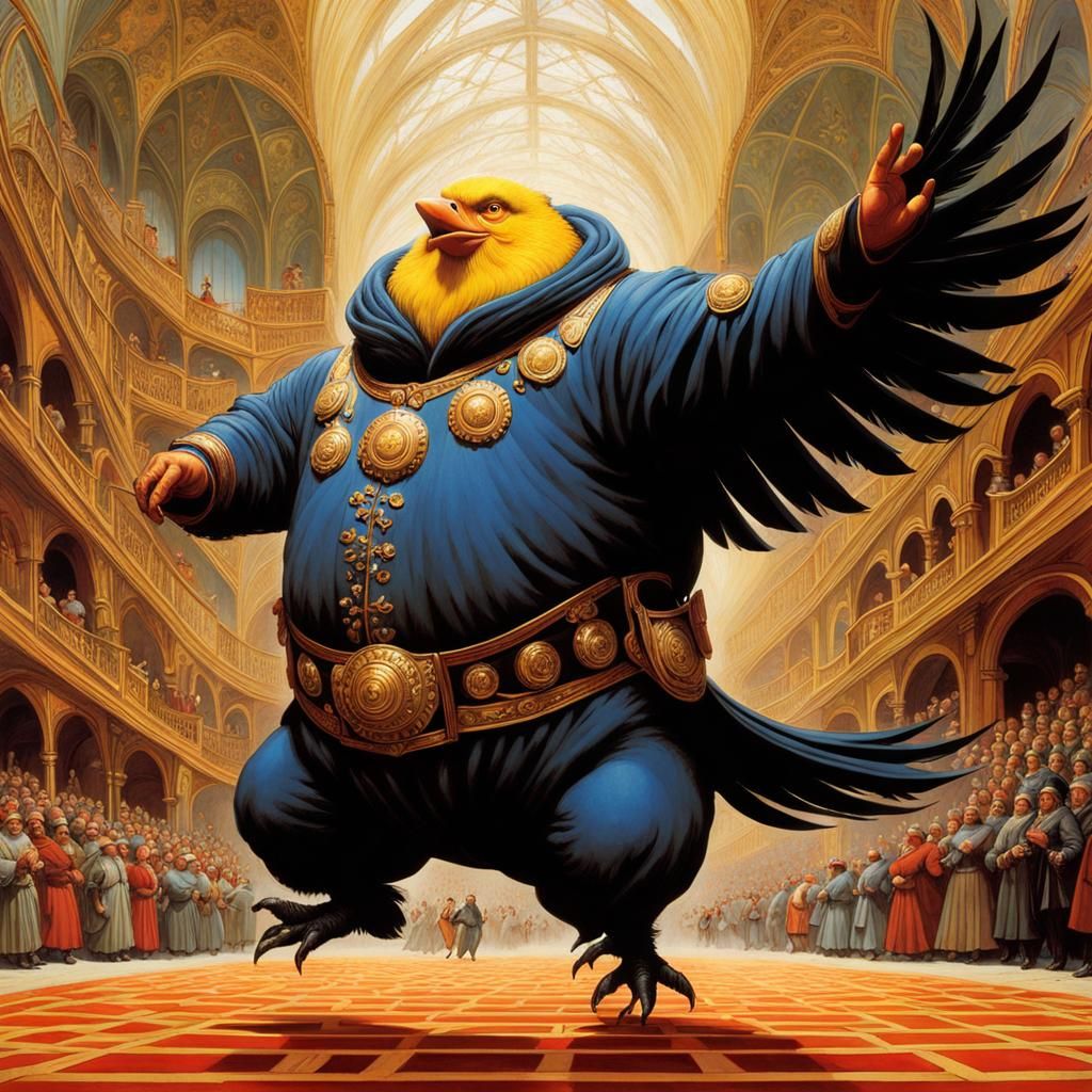 Dancing Birds in Fantasy Landscape, Whimsical Art