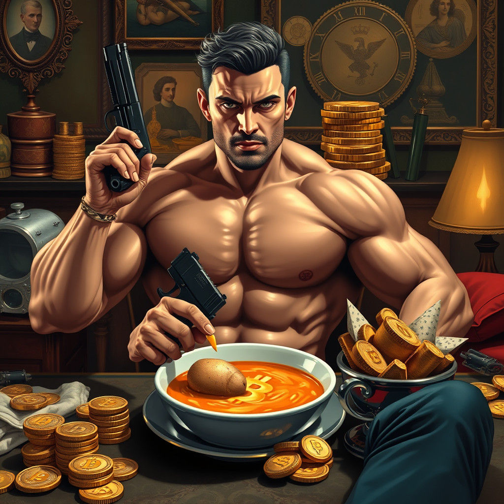 Wealthy Man Poses Confidently in Surreal Opulence