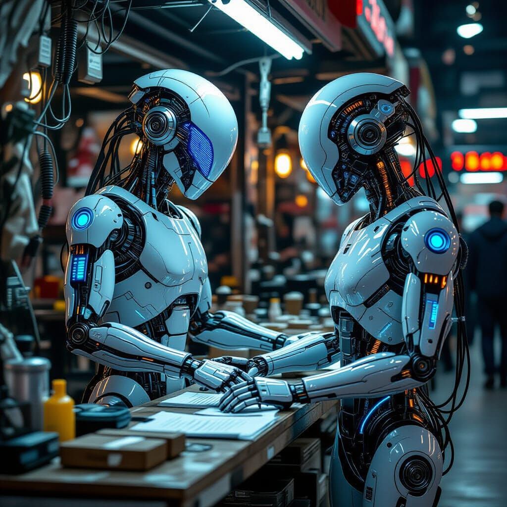 Alien Market for Cybernetic Enhancements in Cyberpunk Style