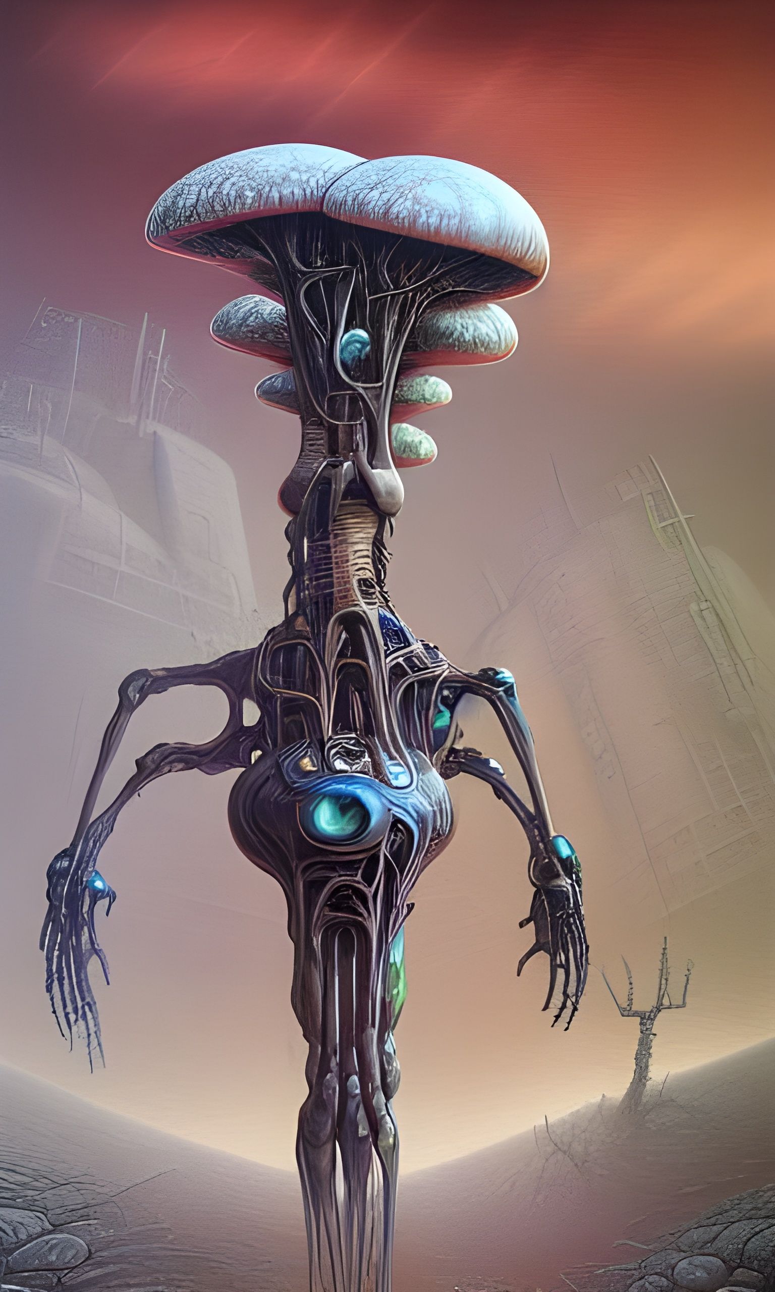 Biomechanical Cyborg Mushroom in Medical Horror Art