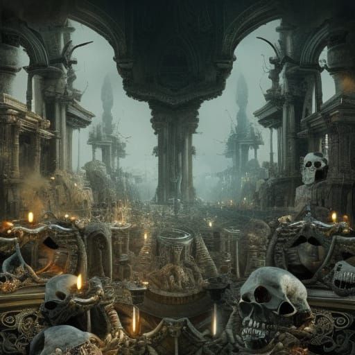 Dramatic Digital Painting of Skulls