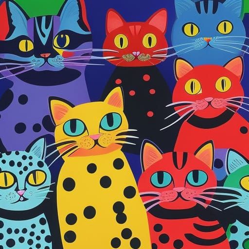 Rainbow Cats in Gouache Oil Painting