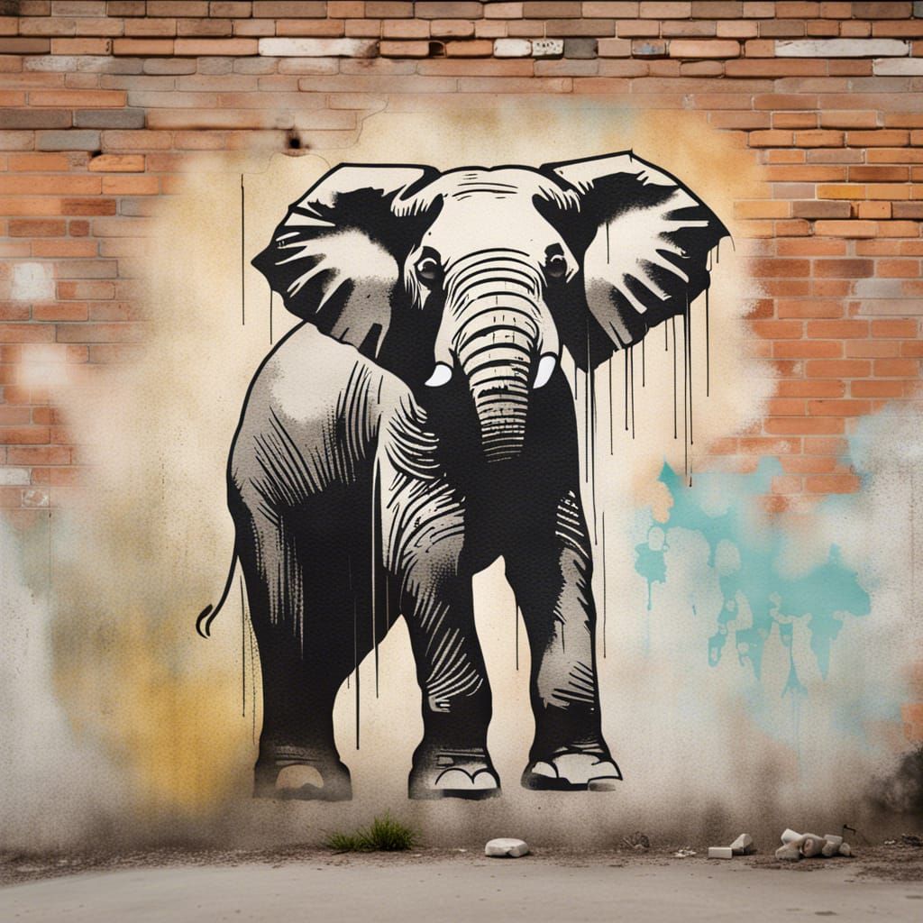 Banksy Style Elephant Gymnastics Stencil Art