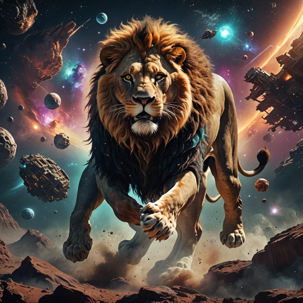 Lion in Space: Detailed Fantasy Concept Art
