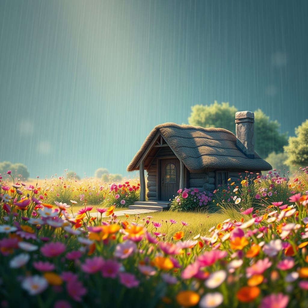 Cottagecore Dreamscape: A Summer Shower in 3D