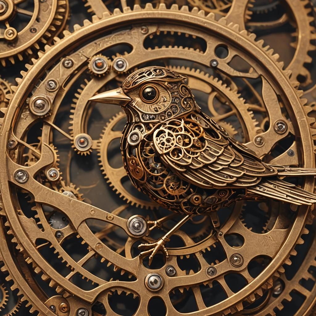 Steampunk Clockwork Bird on Gear