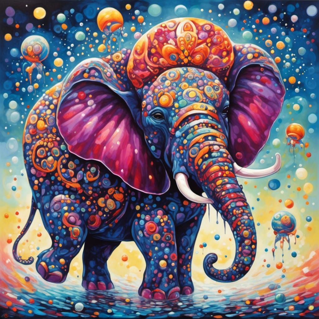 Chibi Elephant with Sparkling Eyes in Dark Fantasy Style