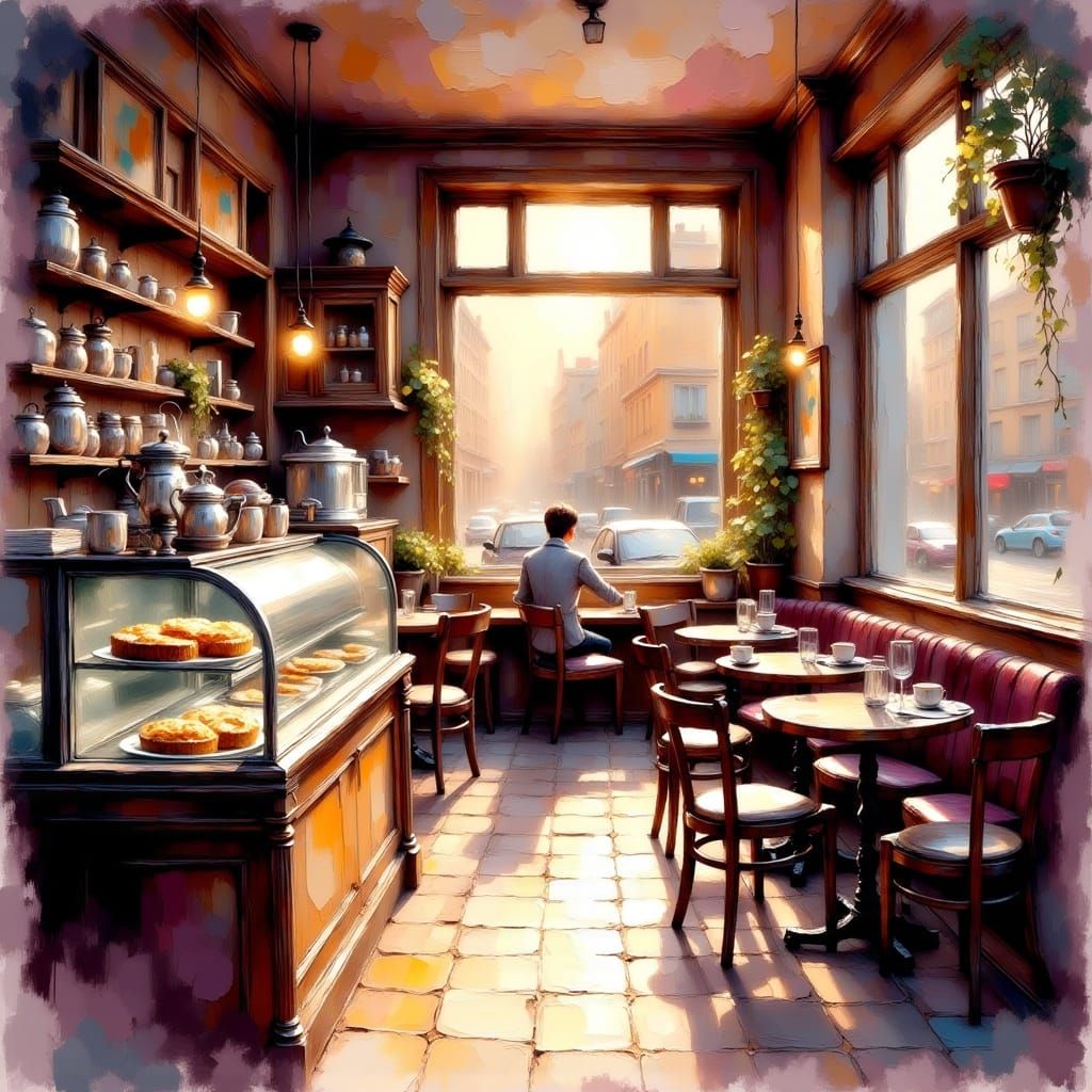 Quaint Coffee Cafe with Mauve and Brown Tones