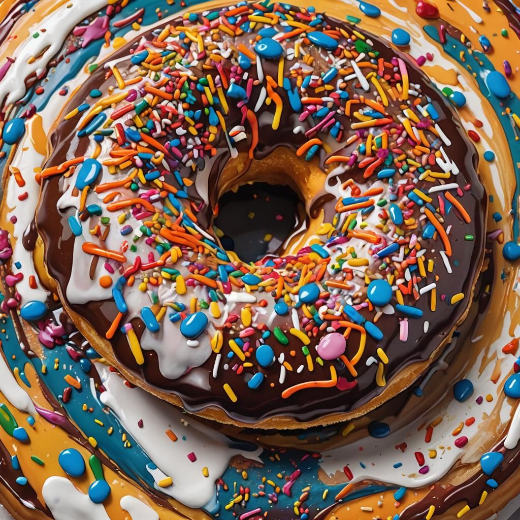 Colorful Doughnut with Button in Abstract Expressionism