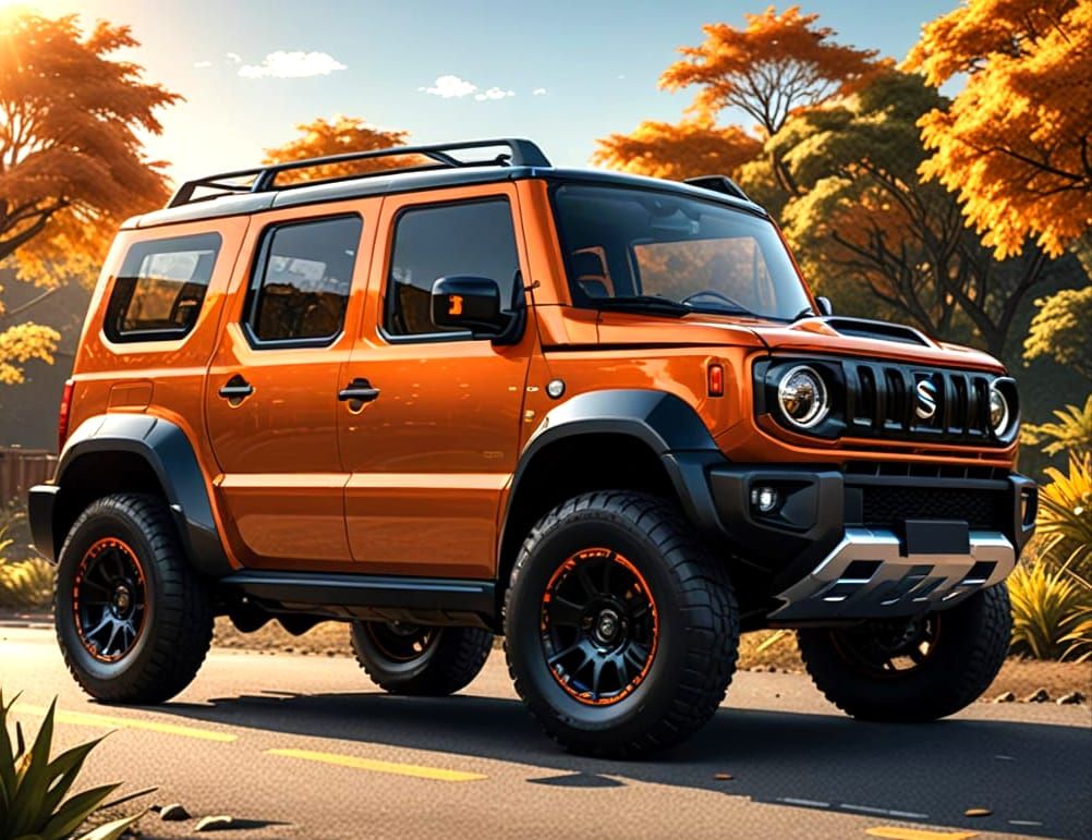 Customized Orange Suzuki Jimny with Open Doors
