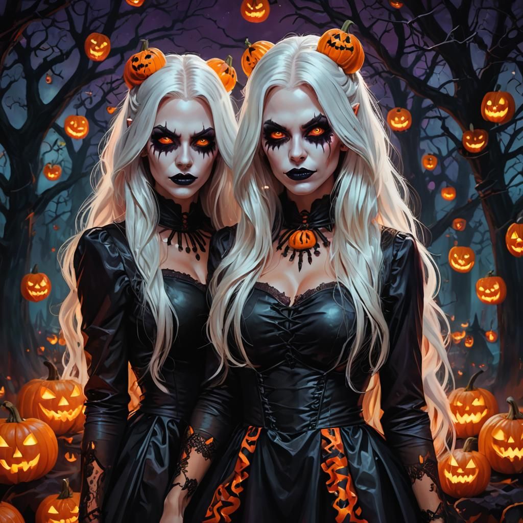 Demonic Twins in Candy Wrap: A Halloween Digital Painting