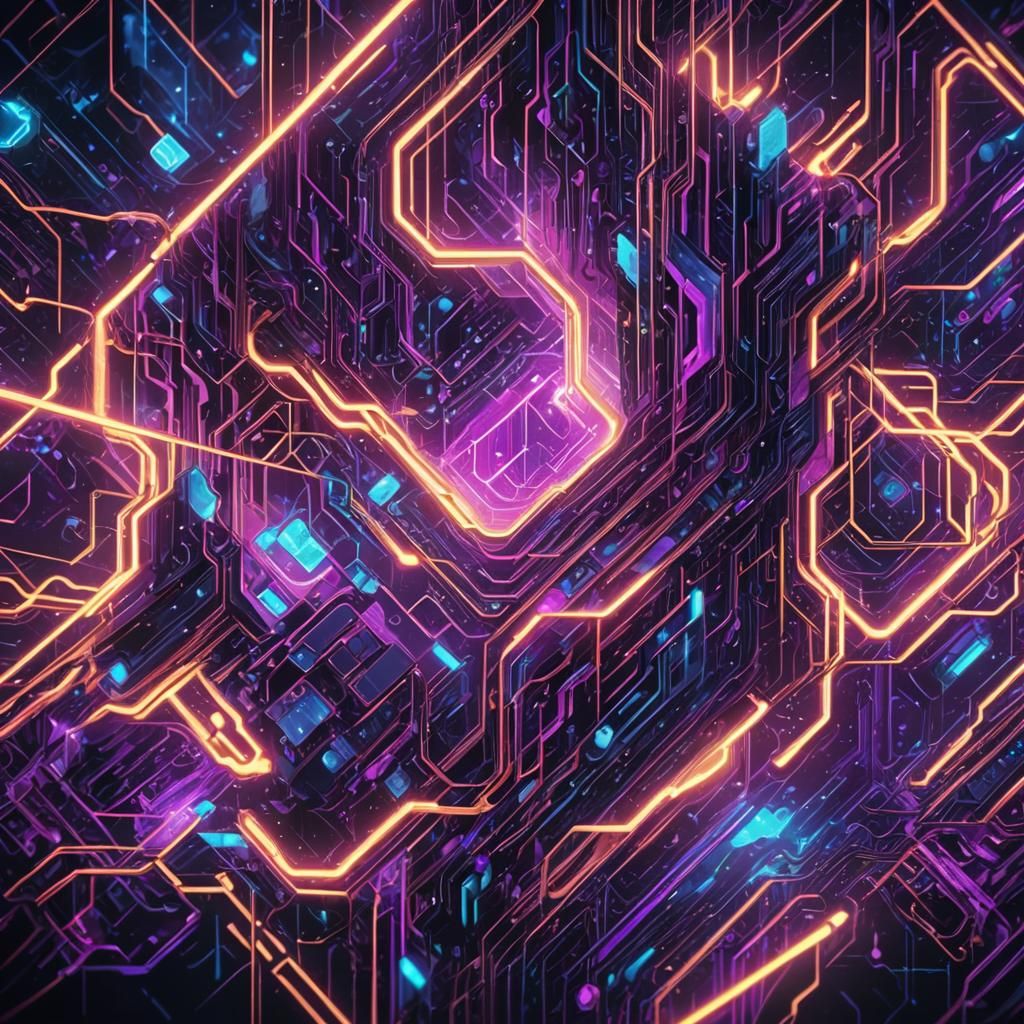 Futuristic Digital Art with Geometric Shapes and Neon Glow