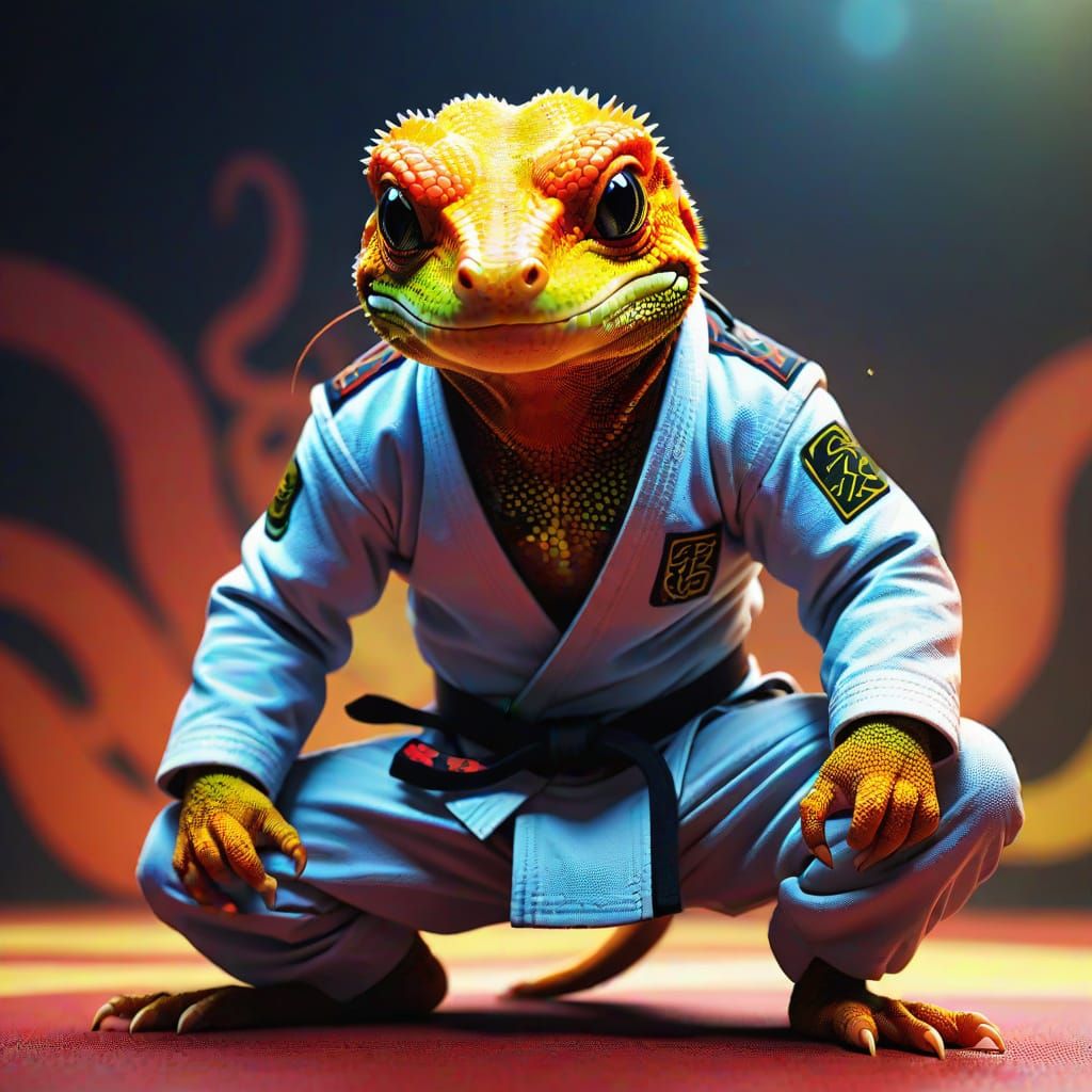 Jiu Jitsu Gecko Concept Art in Martial Arts Pose